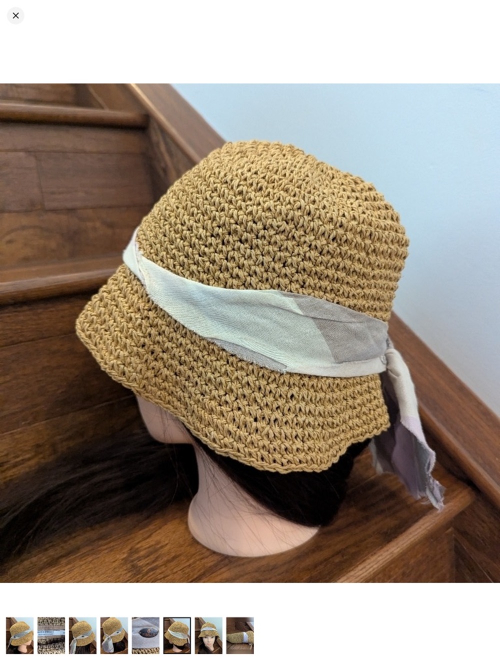 Scotch R'belle Packable Tan Straw Bucket Hat with Ribbon Size small - Picture 7 of 7